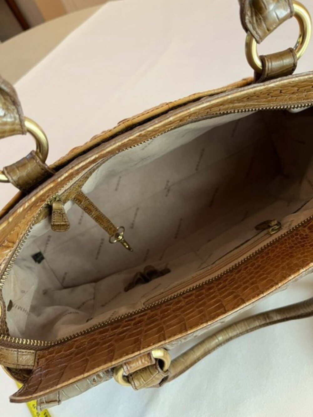 BRAHMIN | Brown and Tan Croc Embossed Leather Handbag Satchel Crossbody-EUC - Picture 8 of 16